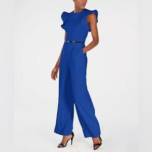 NWOT Bloomingdale’s Calvin Klein Royal Blue Modern Ruffle Sleeve Jumpsuit